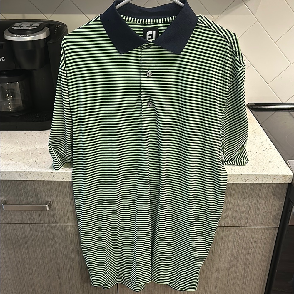 FootJoy Striped Polo Shirt - Green and Navy